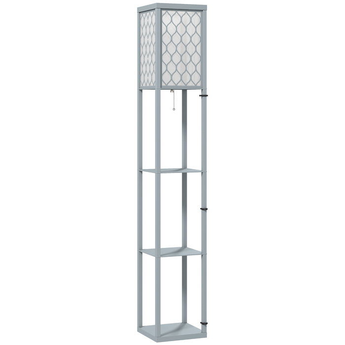 Стійка-лампа з полицями, 3 відділення, компактні розміри, МДФ, світло-сіра