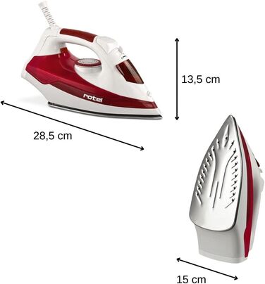 Парова праска, праска з дротом, темно-червона, пластик, нержавіюча сталь, 28,5 x 13,5 x 15 см, 1915150