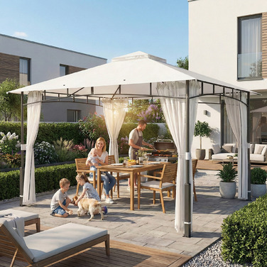 Павільйон садовий, 3x3,6 м, водовідштовхувальний, стабільний, з москітною сіткою та подвійним дахом, для саду, тераси, чорного кольору