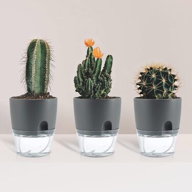 Набір горщиків для квітів та трав 6 шт. з автополивом, сірий - 22.3/15.3/10.5/8.2 см