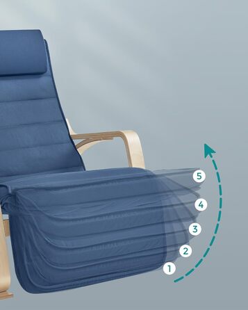 Крісло-гойдалка SONGMICS з підлокітниками з натурального дерева, 5-позиційне регулювання підніжки, до 150 кг, для спальні/вітальні, темно-натуральний колір, бавовна/поліестер