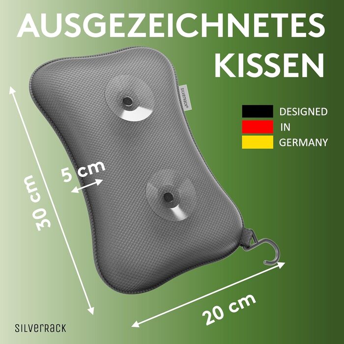 Подушка для ванни преміум-класу сірого кольору з присосками - зручна підтримка шиї та голови для ванни, джакузі та спа - аксесуар для ванної кімнати