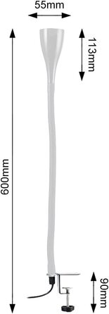 Настільна лампа з регулюванням яскравості та поворотним затиском, 60x5,5 см, білий