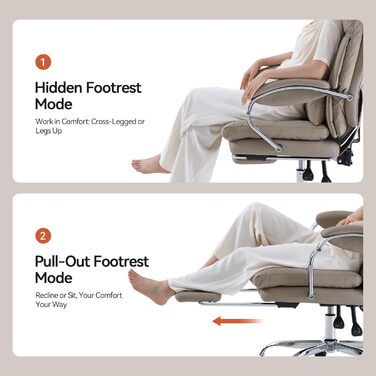 Офісний крісло EMIAH з підніжкою: ергономічний крісло для офісу та дому, з PU шкіри, підніжкою, підлокітниками та колесами. Підходить для роботи за комп'ютером та ігор. Колір: хакі. Без функції масажу.