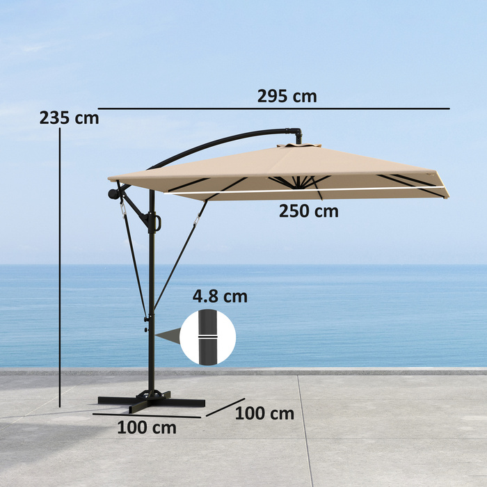 Парасолька Outsunny Centilever Ø260 см із захистом від ультрафіолету 50+ Водовідштовхувальна кривошипна парасолька з підставкою, чохлом, кривошипом, вітрозахистом, ринком Перекидна садова парасолька для балконного патіо хакі