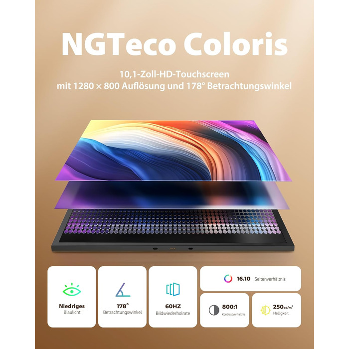 Цифровий фоторамка 10.1 дюйма Wi-Fi з 64GB пам'яті, IPS сенсорний дисплей 1280*800, для перегляду фото та відео через додаток Frameo, чорний