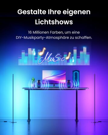 SwitchBot Matter Підлоговий світильник для вітальні та спальні, RGBWW, димування, Apple Home, Alexa, Google Home, керування через APP, музичні та сценні режими, чорний