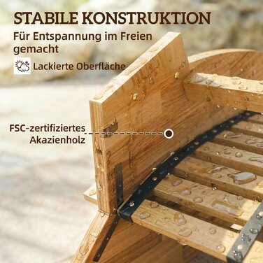 Шезлонг садовий розкладний з акації, ергономічний, з ламелями S-подібної форми, 60 x 156 x 77 см