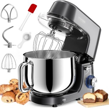 Кухонна машина 2000W з міксером та набором насадок, 7.2 л, нержавіюча сталь, сірий колір