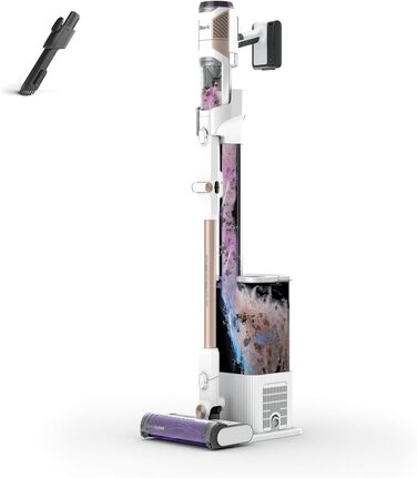 Shark акумуляторний пилосос Clean & Empty з базою самостійного очищення, до 40 хв роботи, бездротовий, для шерсті тварин, килимів та твердих підлог, з LED-підсвічуванням, тихий, білий/блакитний, BU3521EU