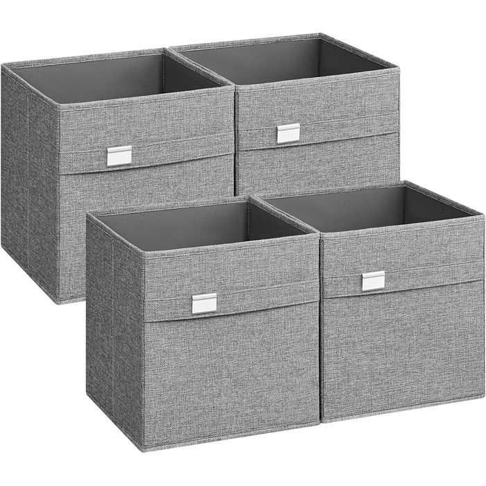 Коробка для зберігання SONGMICS, набір з 4 шт. , коробки для організації, які можна прати, 30 x 30 x 30 см, 2 ручки, складні, оксфордська тканина, імітація льону, легко чистити, металевий тримач етикеток, для кубічної полиці, голуб сірий ROB230G04 30 x 30