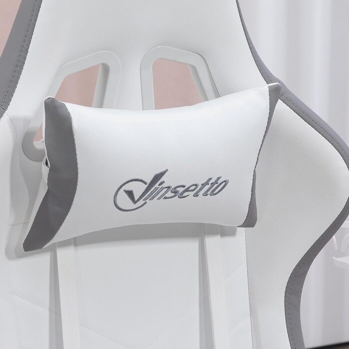 Крісло ігрове Vinsetto Ergonomic з регульованою підніжкою, спинкою 135°, підголівником та поперековою підтримкою, поворотне на 360°, PU шкіра, білий/сірий