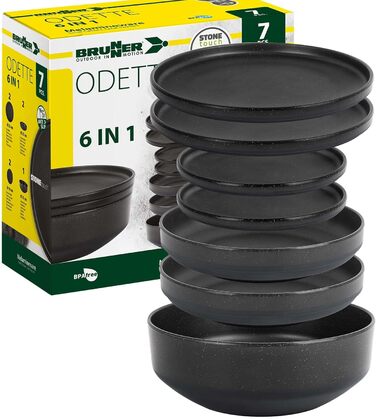 Набір посуду BRUNNER Melamin: 16 предметів (тарілки, чашки) для кемпінгу | 6-в-1 | Стійкий до подряпин, для 2-4 осіб
