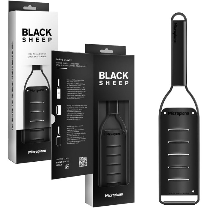 Терка кухонна Microplane Grob з нержавіючої сталі, Made in USA, для сиру, моркви, імбиру, кокосу та хріну, серія Black Sheep (чорна, велика)