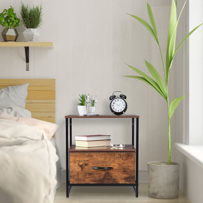 Приліжкова тумбочка Relaxdays в індустріальному стилі з шухлядою