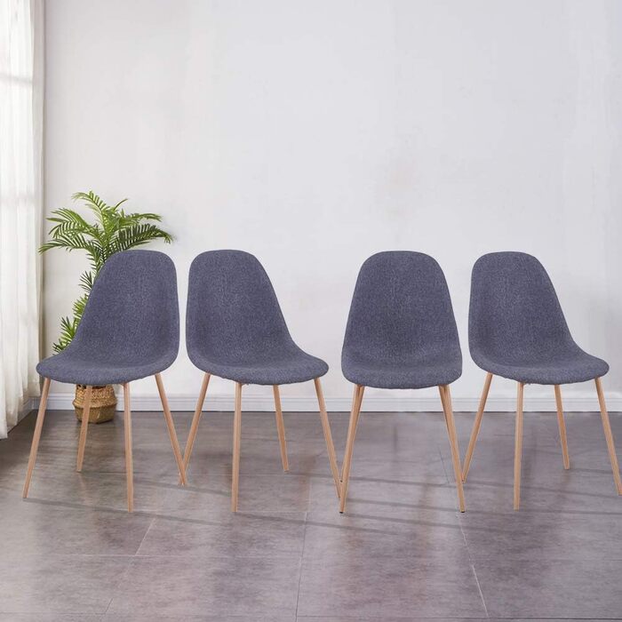 Стілець для їдальні GOLDFAN (4 шт.) з льоновим покриттям, сірий, сучасний дизайн, металеві ніжки