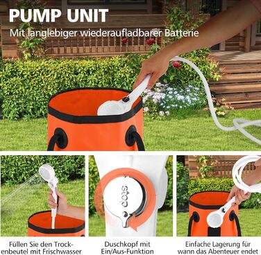 Портативний душ для кемпінгу Leise з акумулятором 7800mAh, USB-C, 3 режими, LED-дисплей - помаранчевий