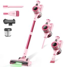 Акумуляторний пилосос Dzaki 50000 Па з дисплеєм, підставкою, довгою роботою та щіткою проти заплутування для килимів, твердих підлог, шерсті тварин, авто - помаранчево-рожевий