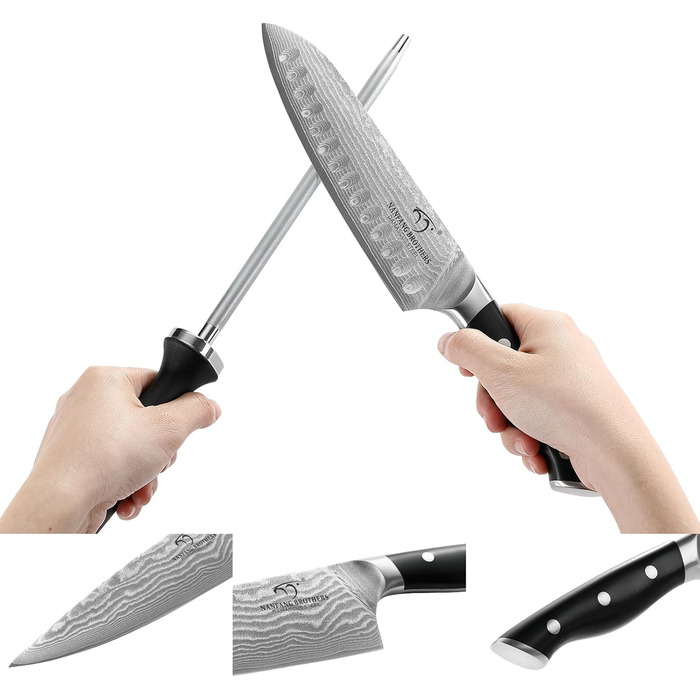 Набір кухонних ножів Дамаск з дерев'яним блоком, професійний кухонний набір, VG10, 67 шарів, преміум якість (9 предметів, сірий)