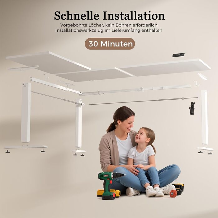 Електричний кутовий стіл Klicelor з регулюванням висоти, 190 x 155 см. 3 функції пам'яті, антиколізійна технологія, ергономічний комп'ютерний стіл, білий