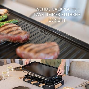 Рашетт BOSKA Raclette Gourmet Party на 8 осіб – гриль з керамічною поверхнею, ручки з бука, поворотна алюмінієва пластина, чорний колір