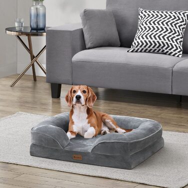 Ліжко для собак Jusky's Sheena m ортопедичне, миється і не ковзає - 72 x 60 x 17 см диван для собак пухнастий сірий-ліжко для домашніх тварин Диван для собак