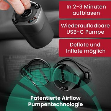 Надувне ліжко для 2 осіб - самонадувна повітряна матрац | Преміум гостьове ліжко без кабелю живлення - інтегрована USB-C помпа - надувне ліжко. Виберіть розмір зараз! Чорний двоспальний