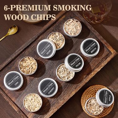 Набір для копчення віскі – Old Fashioned Cocktail, 6 дерев'яних чіпсів, 4 гранітні камені, запальник та аксесуари для поціновувачів віскі та коктейлів (без бутану), гранітні камені з нержавіючої сталі