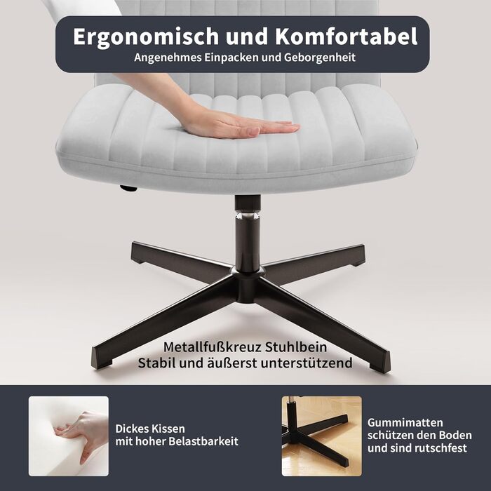 Офісне крісло без підлокітників Naspiro, сіре, з тканини, регульоване по висоті, поворотне на 360°, з функцією гойдання