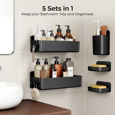 Поличка для душу Orimade без свердління, нержавіюча сталь, 5 шт., тримач для шампуню, велика місткість, чорний ABS пластик, 5 шт.