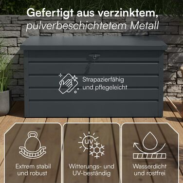 Скриня садова металева Steelsøn Dorado 350л антрацит, водонепроникна, з замком та відкидною кришкою для тераси, балкону, саду 120x62x63 см