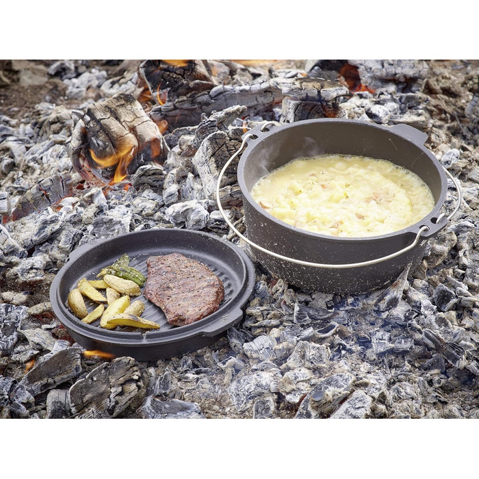 Нідерландський казанок Echtwerk Dutch Oven з чавуну, 4.9 л, готовий до використання, кришка-сковорода, для гриля, чорний, лімітована серія