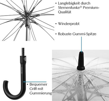 Великий XXL Ø110 см 16-ребра комфортний оснащення Наскрізний парасольку на весіллі 2 людини Парасолька прозора велика з сумкою-обідком біла (прозоро-чорна, Ø110 см - велика - XL)