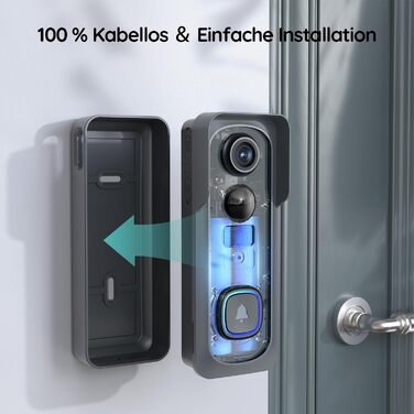 Відеодзвінок BOIFUN з камерою, 2K-HD, Wi-Fi, PIR-датчик руху, 2-сторонній аудіо, сумісний з Alexa, SD/Cloud-пам'ять, з дзвінком, чорний