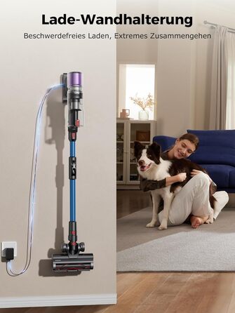 Бездротовий пилосос Proscenic P16: акумуляторний, 550W, 65 хв роботи, гнучкий згин, GreenEye, антизаплутувальна насадка, для килимів, твердих поверхонь, шерсті тварин, синій