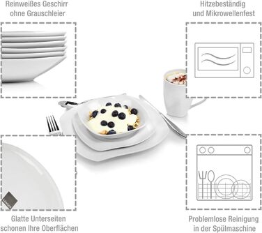 Набір порцелянового посуду SINGER Avalon у білому кольорі 18шт для вигнутої дизайнерської тарілки на 6 осіб (обідній сервіз із 16 предметів)