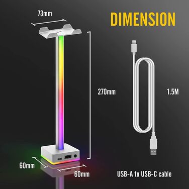 Підставка для навушників EZDIY-FAB RGB з USB LED, 50 колірних режимів, для ігрових ПК Аксесуари - білий