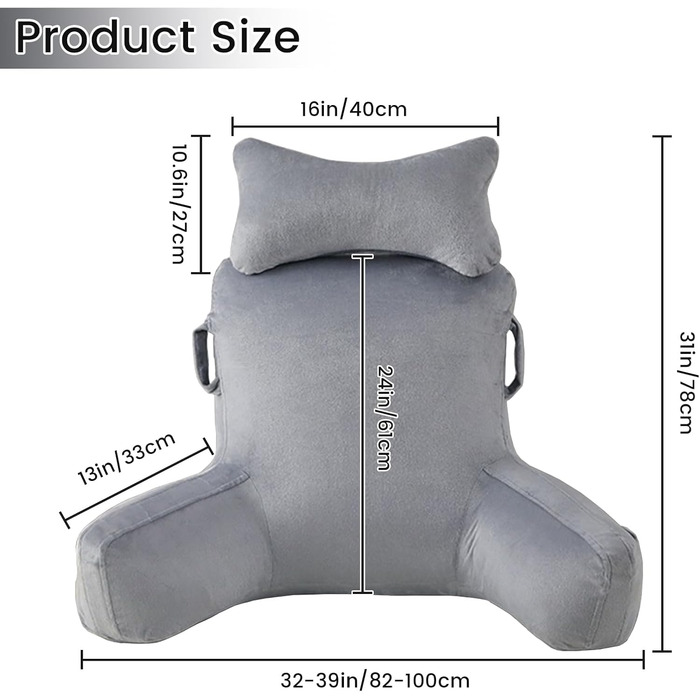 Подушка для читання WUDLEP, велика 78,7 см, знімний валик для шиї, для відпочинку в ліжку або на дивані, подушка для спини для дорослих, для перегляду телевізора/ігор/відпочинку