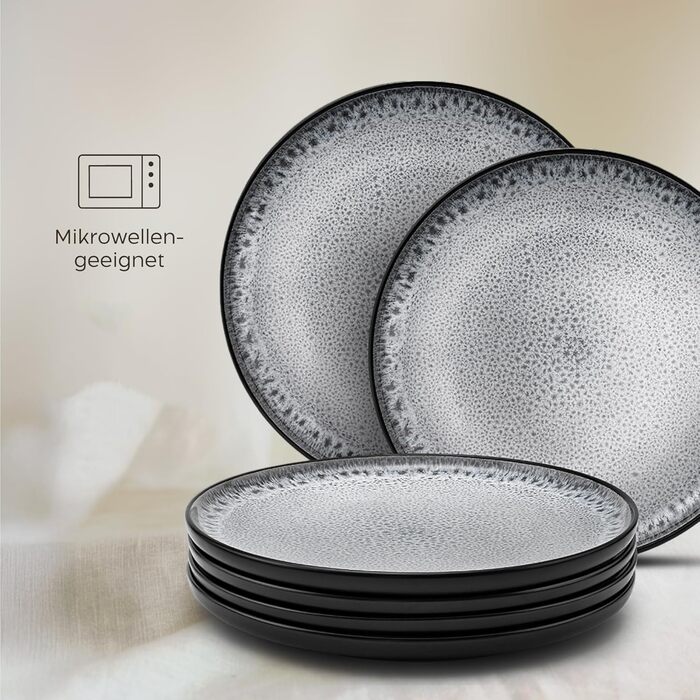 Набір посуду Twinzee з кераміки (керамічний), 24 предмети на 6 осіб, колекція Riviera (Perla), маленькі тарілки, придатний для мікрохвильової печі