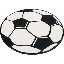Футбольний круглий ігровий килим - дитячий нековзний килим з коротким ворсом футбольний ігровий килим з футбольним мотивом для спальні, дитячої кімнати, ігрової кімнати-Ø 100 см (ø 200 см, чорний кремовий)