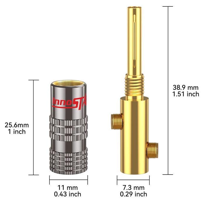 Штекер типу банан InnoStars, 24K із золотим покриттям, 12 пар, закрита гвинтова конструкція, для кабелю 12-20 AWG