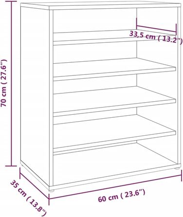 Тумба для взуття 5 полиць 60x35x70см (дуб коричневий)