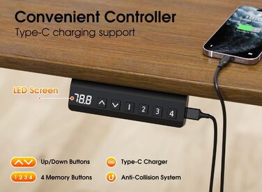 Електричний стіл з регулюванням висоти, металевий каркас з USB-C, пам'ять, антиколізійна система, 2 мотори, білий