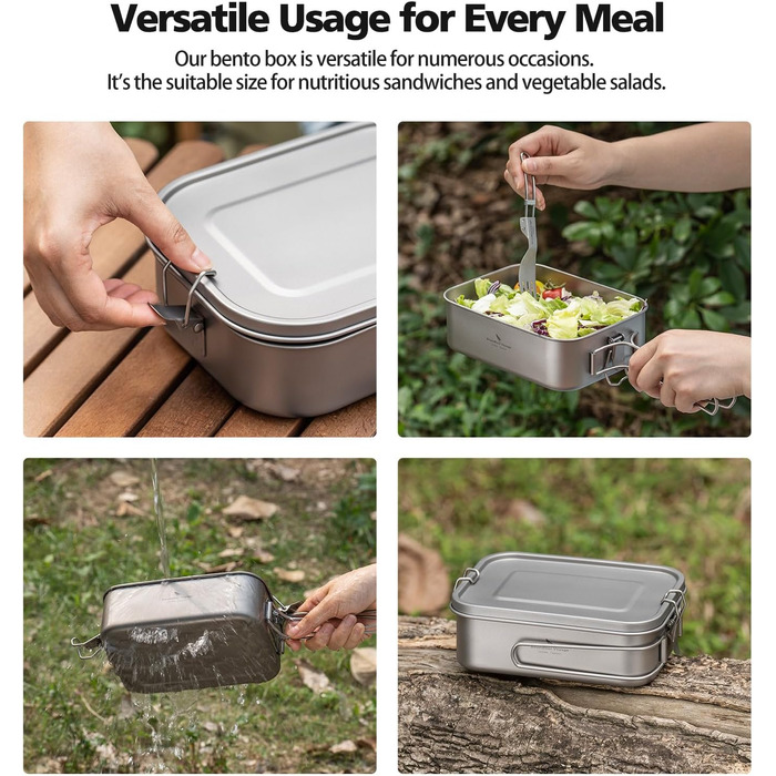 Ланчбокс iBasingo Titan 800мл з кришкою та ручкою - герметичний бенто-контейнер для кемпінгу, відпочинку та офісу. Безпечний для їжі, придатний для миття в посудомийній машині. Модель Ti2081C (1200мл Ti2082c)