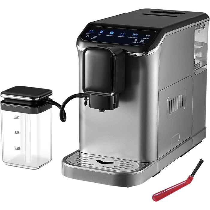 VEVOR Кавомашина автоматична, вбудована кавомолка, 15 ступенів помелу, резервуар для води 1,5 л, контейнер для кавових зерен 180 г (CM9002M-CB)