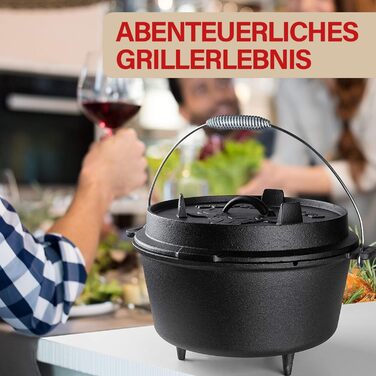 Чавунний казан Dutch Oven BUFFALO BBQ на 7,5 л з кришкою 2в1, сумкою та підйомником для кемпінгу та гриля