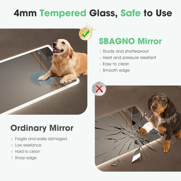 Дзеркало для ванної кімнати S'bagno з підсвічуванням 80x60 см, Bluetooth, 5x збільшення, протитуманне покриття, 3 кольори, регулювання яскравості, пам'ять налаштувань, загартоване скло, IP44 вологостійкість, горизонтальне/вертикальне встановлення