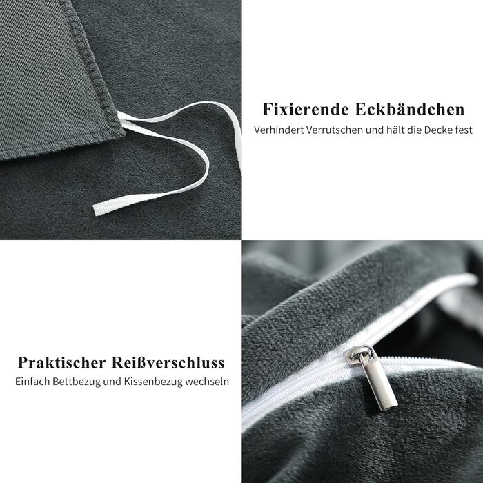 Зимова фланелева постільна білизна 200x220 - тепла, м'яка, з велюровим покриттям, набір постільної білизни з ковдрою 200x220 та двома наволочками 80x80, сірий колір