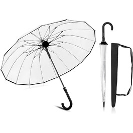 Великий XXL Ø110 см 16-ребра комфортний оснащення Наскрізний парасольку на весіллі 2 людини Парасолька прозора велика з сумкою-обідком біла (прозоро-чорна, Ø110 см - велика - XL)