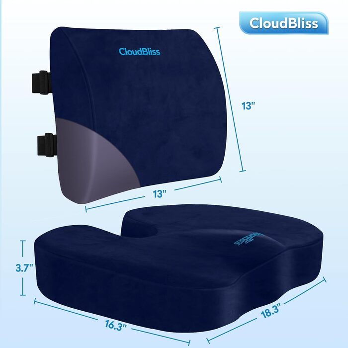 Подушка для сидіння CloudBliss: для офісного крісла, авто, підтримка попереку, з memory foam, для болю в куприку та ішіасу
